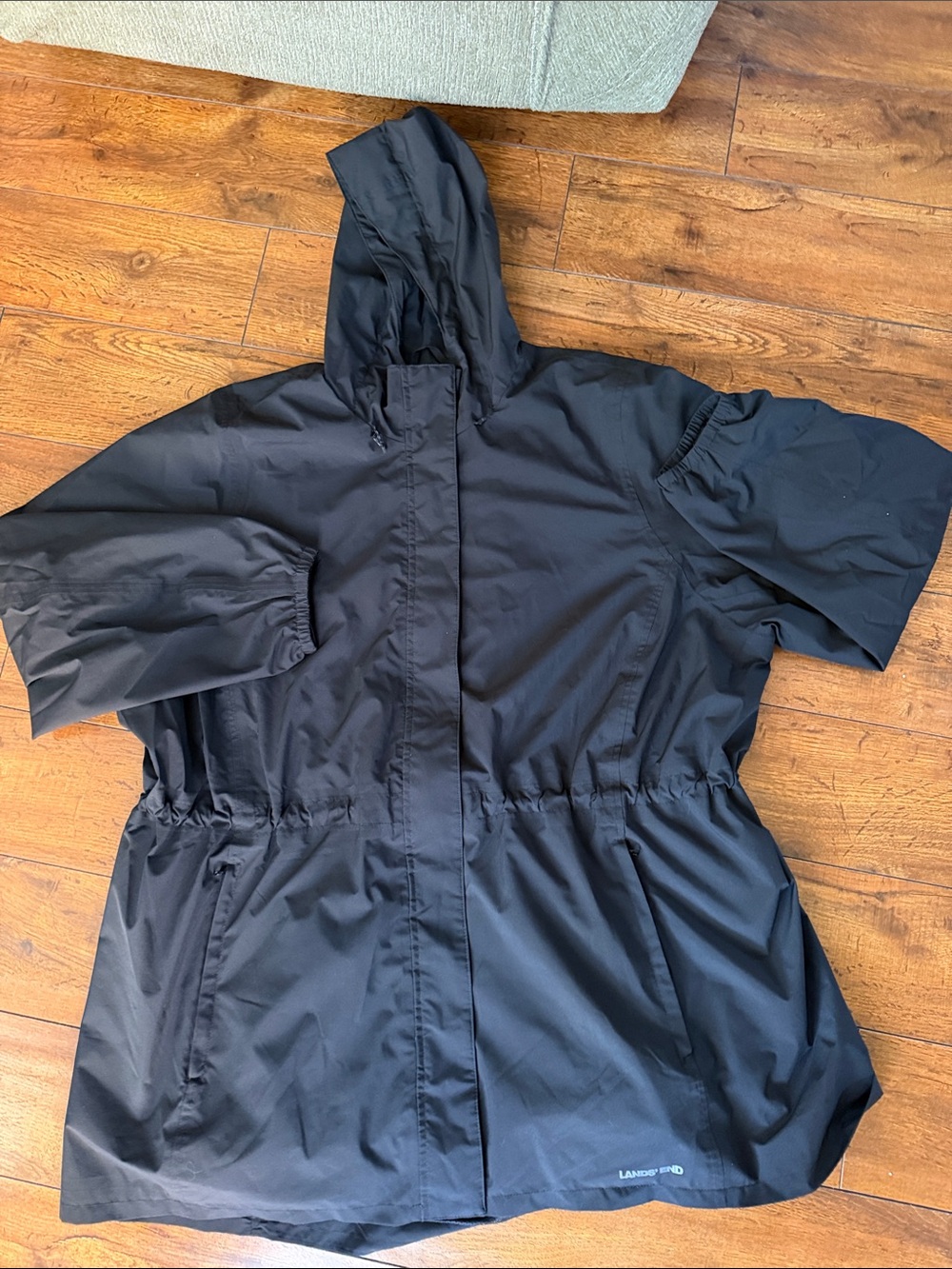 Lands' End Black Hooded Raincoat